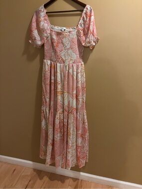 💟Floral Smocked Puff Sleeve Maxi Dress - Pink Cream